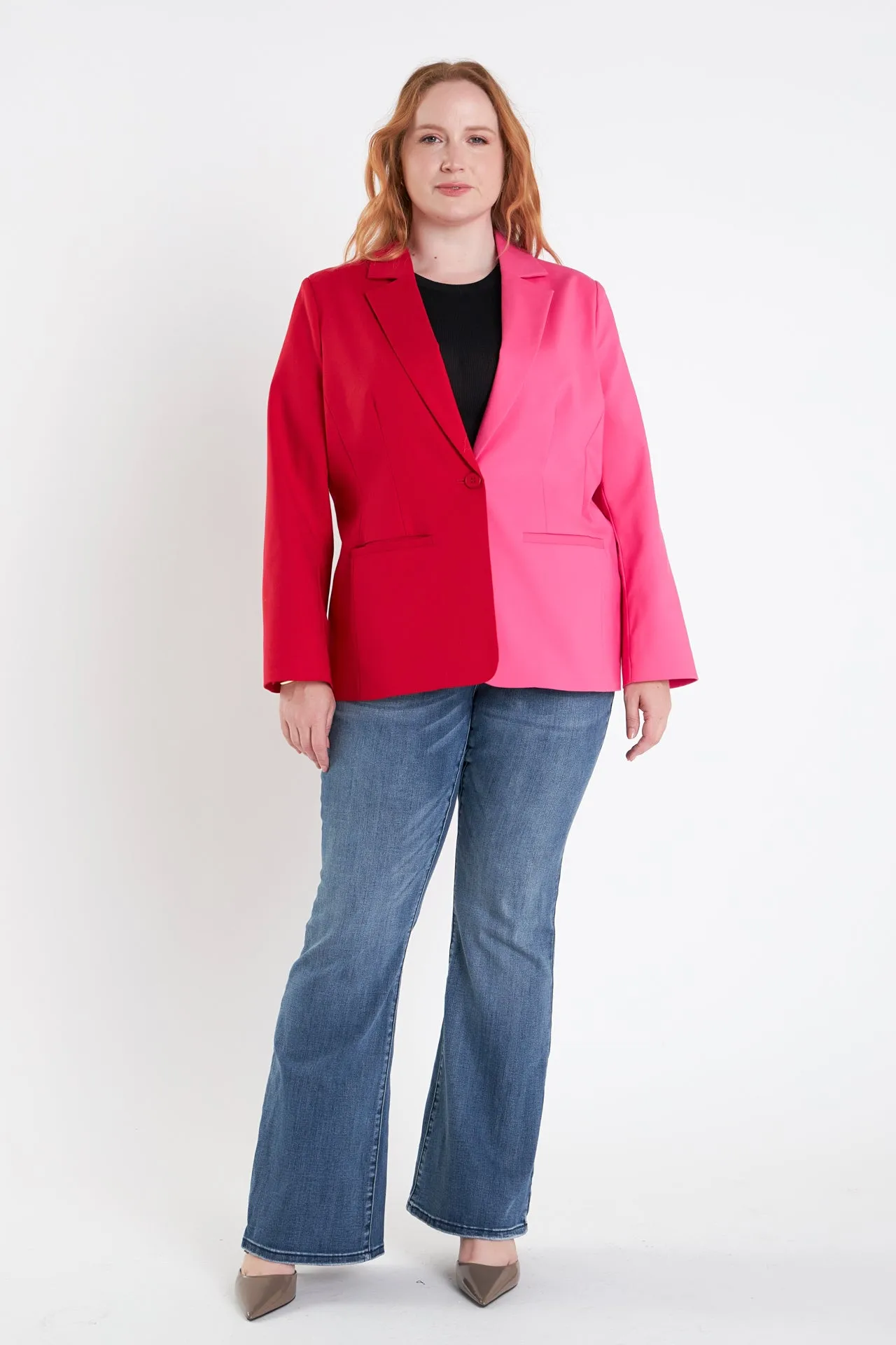 Plus Size Color Block Blazer