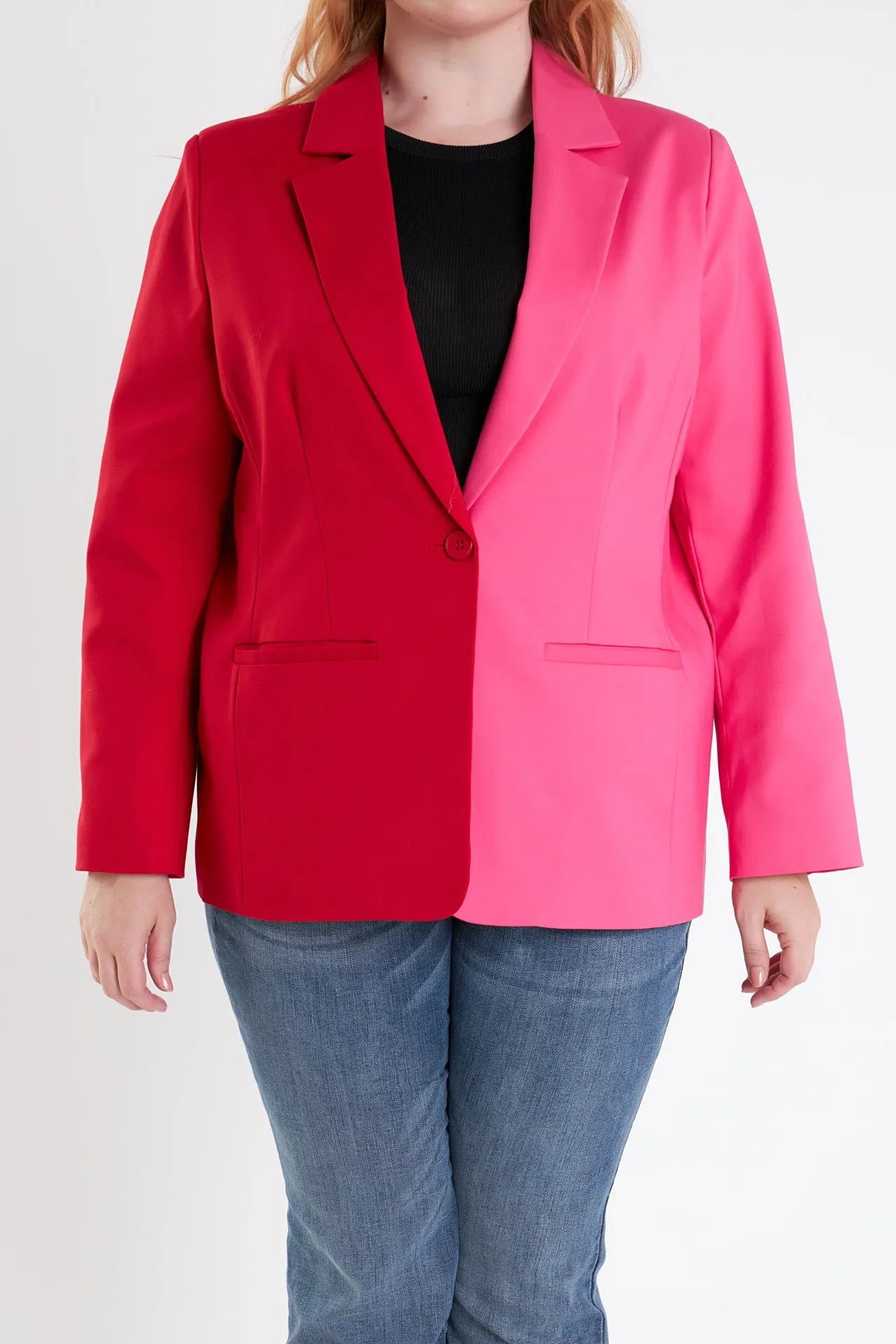 Plus Size Color Block Blazer