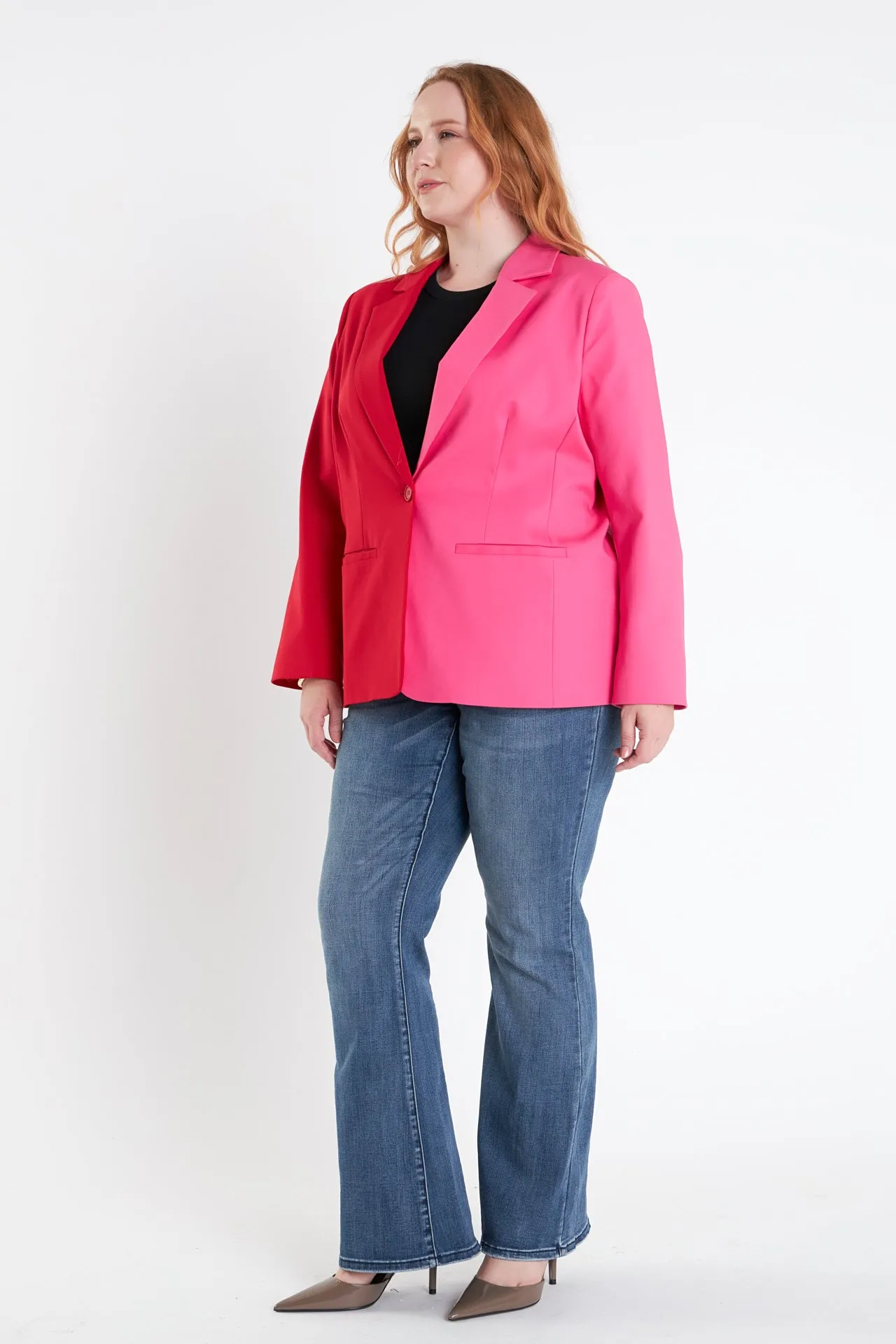 Plus Size Color Block Blazer