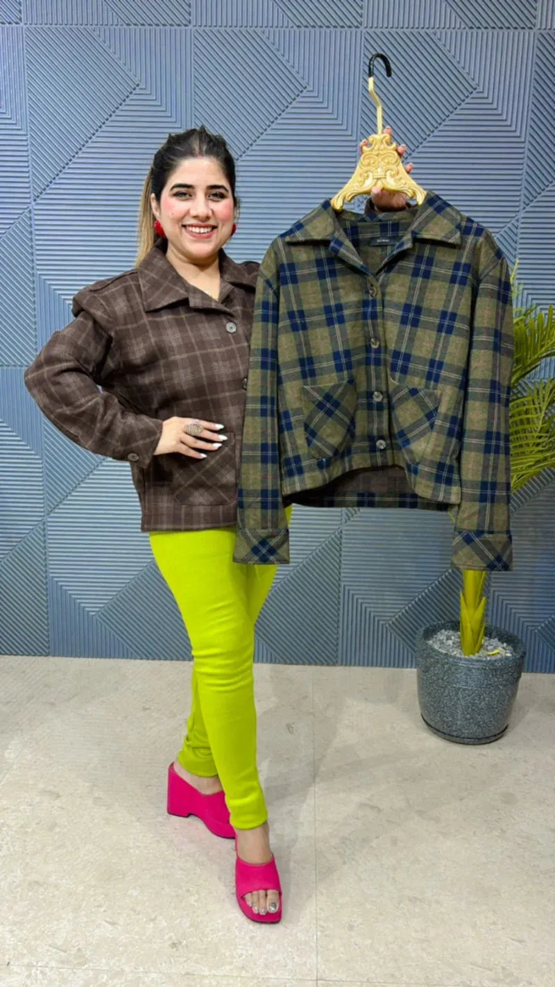Premium Woolen Check Blazer – Heavy, Stretchable High-Quality Wool Fabric GGR824