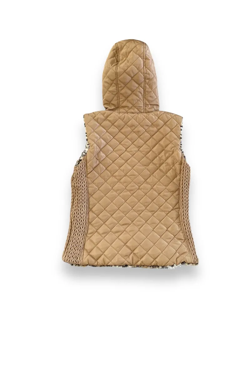 Print Faux Fur Lined Hooded Puffer Jacket Vest