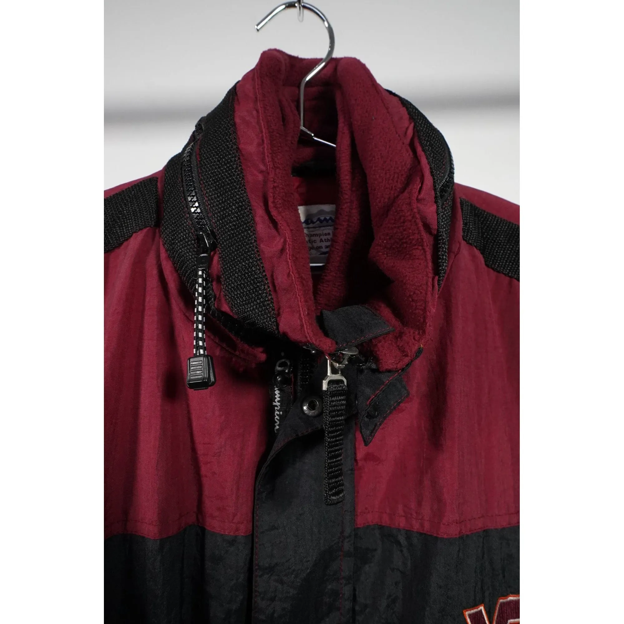 "Retail" Vintage Champion VT Virginia Tech Snap/Full Zip Puffer Jacket Black/Maroon XL