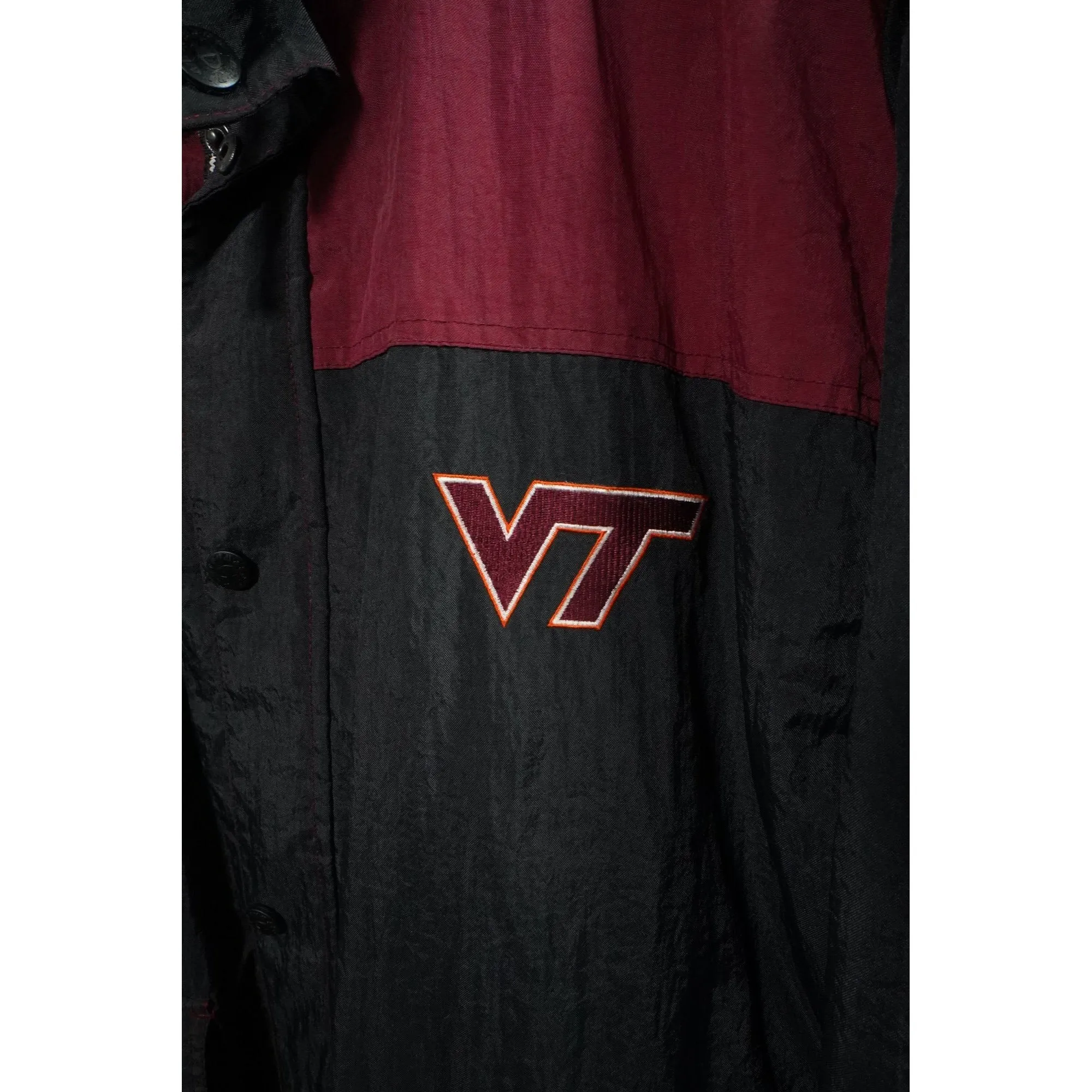 "Retail" Vintage Champion VT Virginia Tech Snap/Full Zip Puffer Jacket Black/Maroon XL