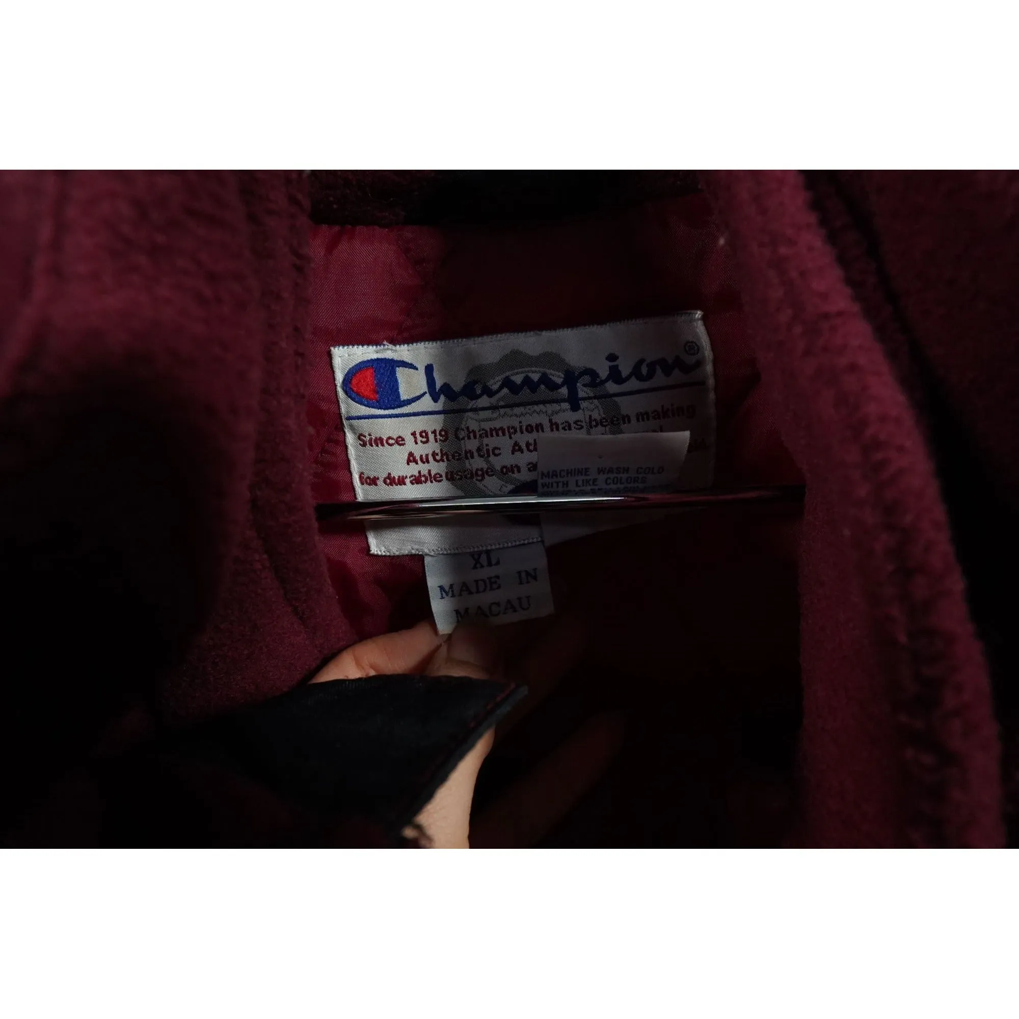 "Retail" Vintage Champion VT Virginia Tech Snap/Full Zip Puffer Jacket Black/Maroon XL