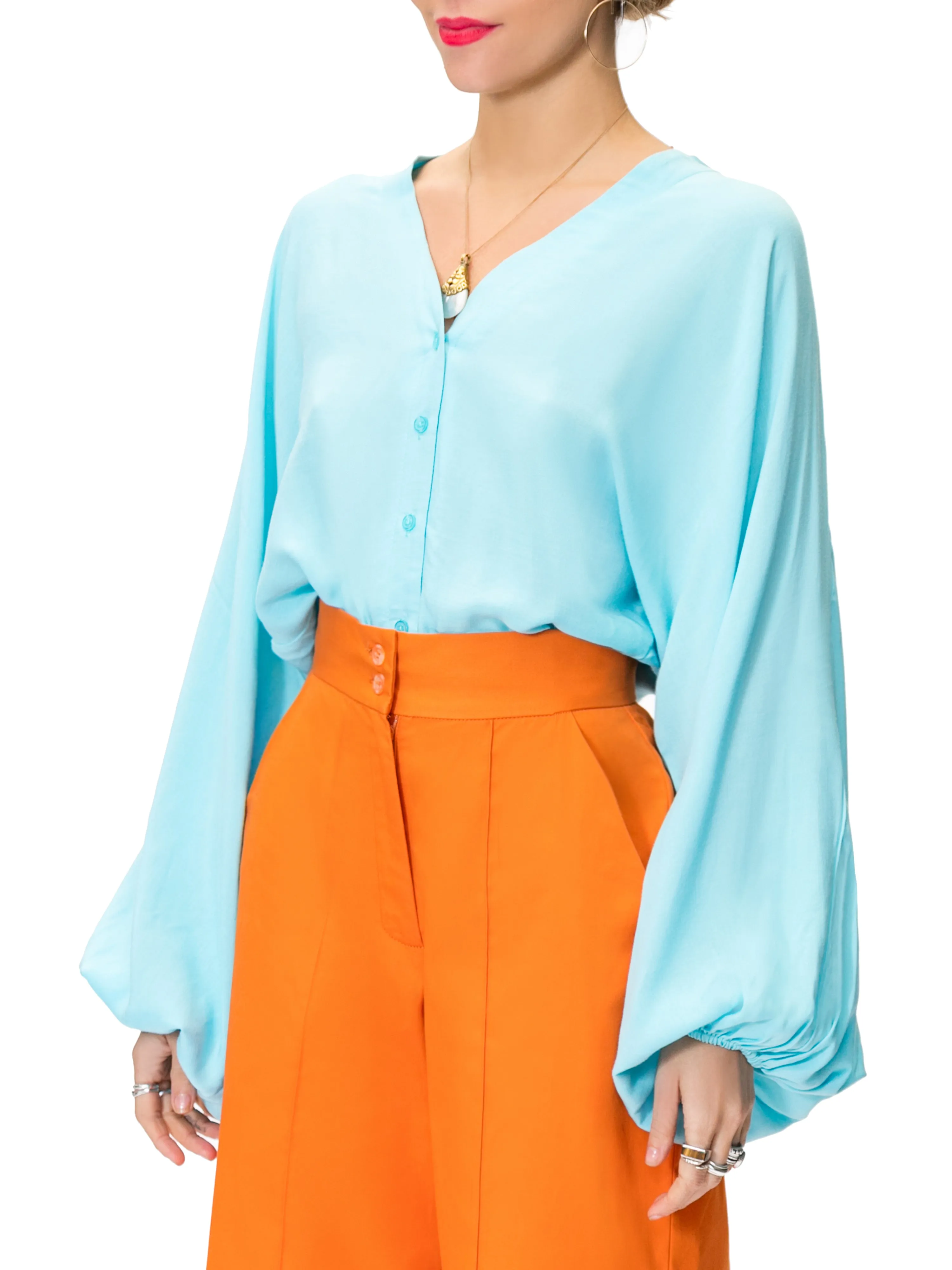 "Tiffany" Blue Bell Sleeve Bodysuit