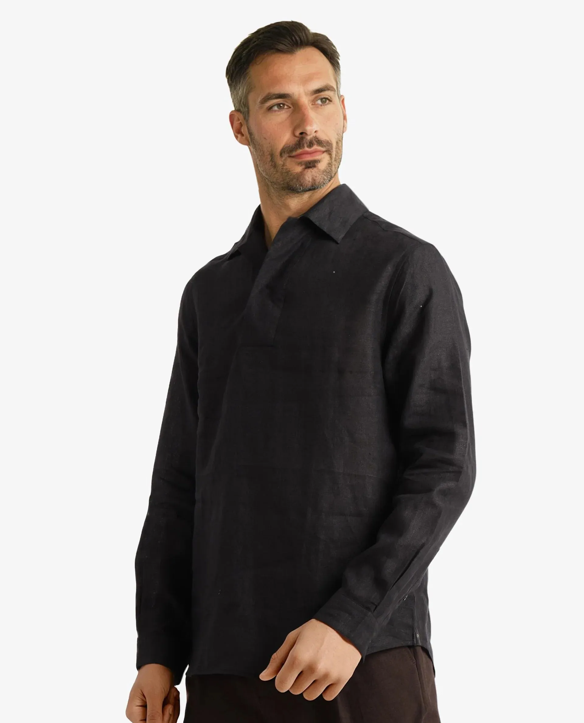 Rare Rabbit Men Figh Black Full Sleeve Broad Collar Button Closure Regular Fit Plain Shirt