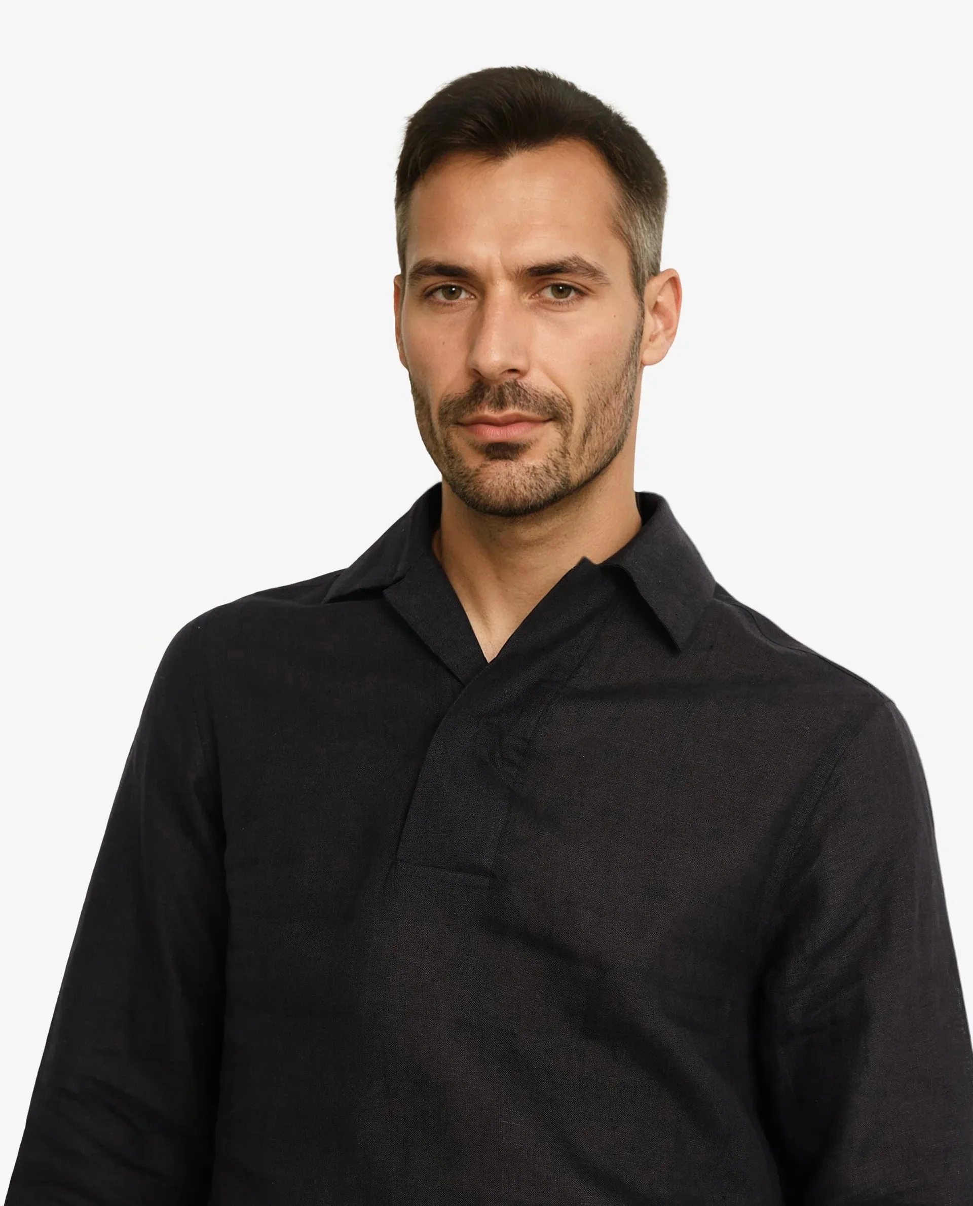 Rare Rabbit Men Figh Black Full Sleeve Broad Collar Button Closure Regular Fit Plain Shirt