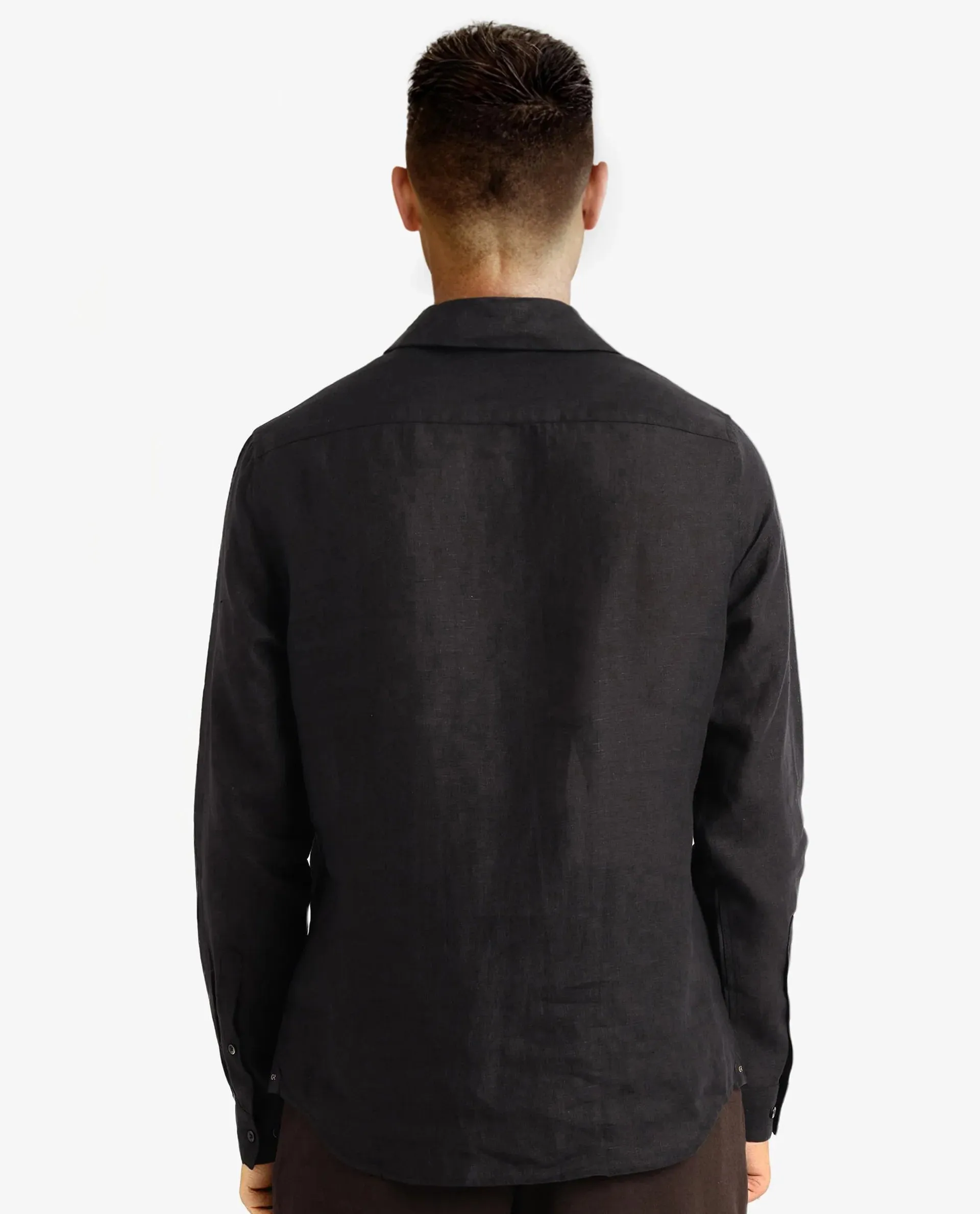 Rare Rabbit Men Figh Black Full Sleeve Broad Collar Button Closure Regular Fit Plain Shirt