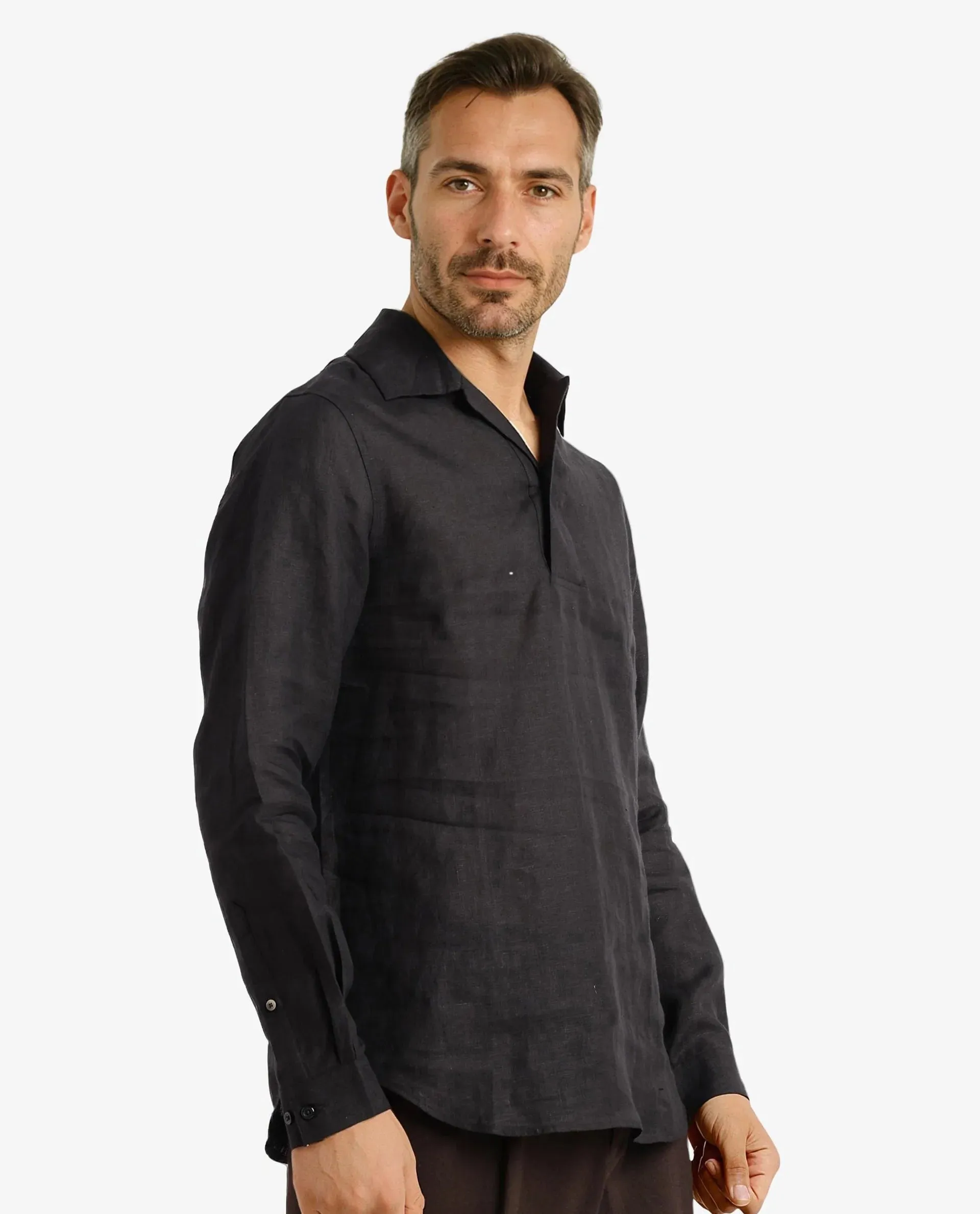 Rare Rabbit Men Figh Black Full Sleeve Broad Collar Button Closure Regular Fit Plain Shirt