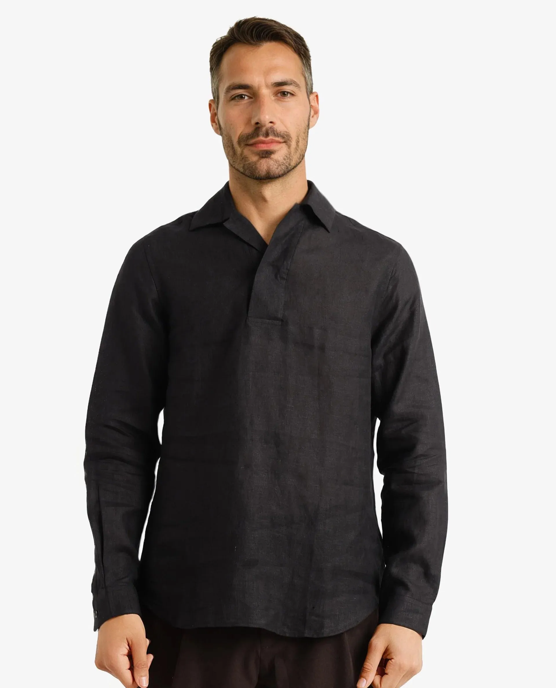 Rare Rabbit Men Figh Black Full Sleeve Broad Collar Button Closure Regular Fit Plain Shirt