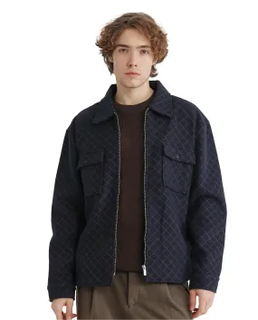 Rare Rabbit Men Lybro Navy Polyester Fabric Full Sleeve Two Front Flap Pocket Broad Collared Printed Jacket