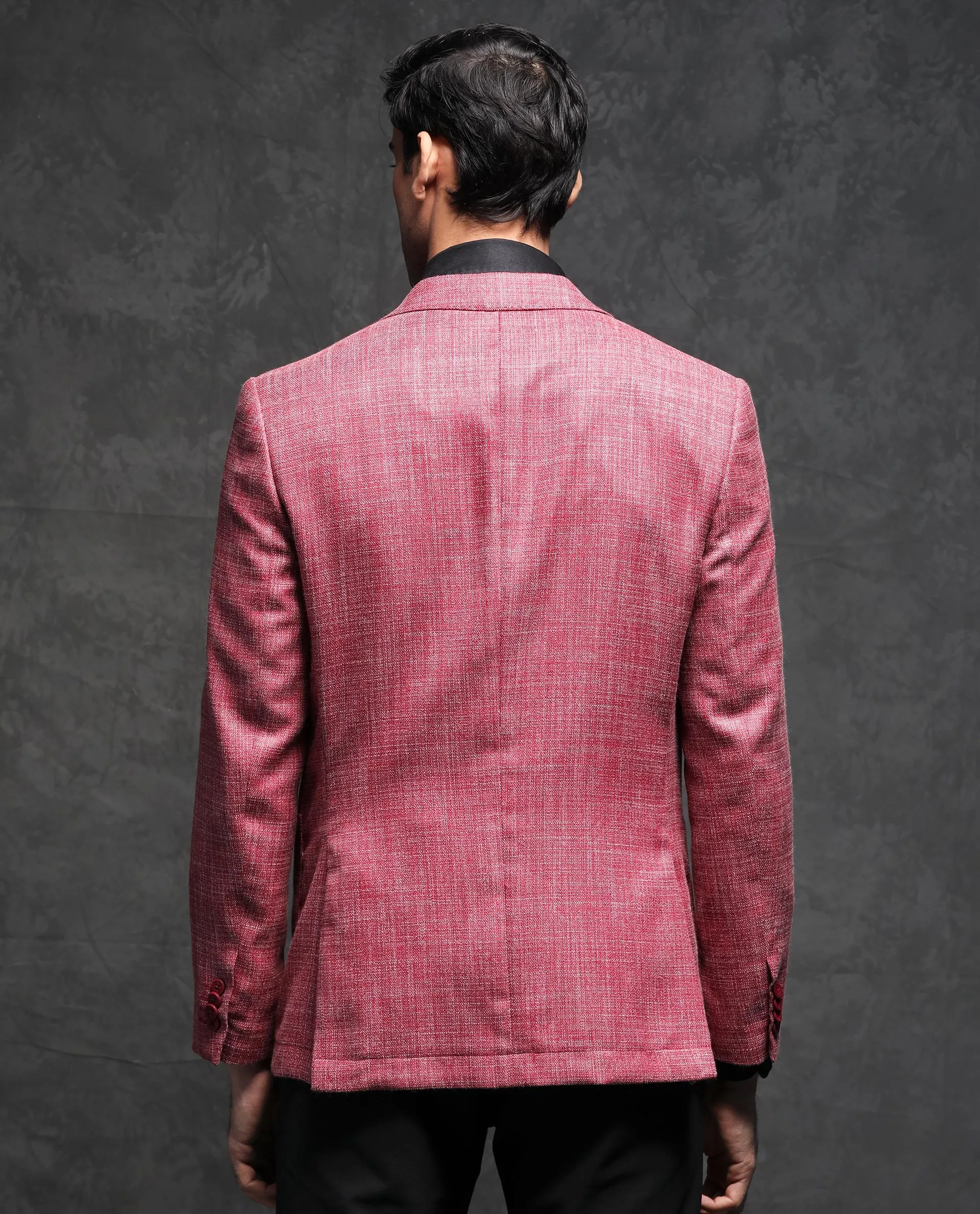 Rare Rabbit Men's Drew Red Polyester Viscose Fabric Notch Lapel Single Breasted Tailored Fit Textured Blazer