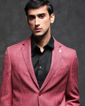 Rare Rabbit Men's Drew Red Polyester Viscose Fabric Notch Lapel Single Breasted Tailored Fit Textured Blazer