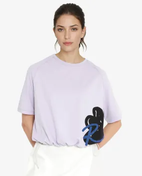 Rareism Women Marco Pastel Purple Cotton Lycra Fabric Short Sleeve Crew Neck Graphic Print T-Shirt