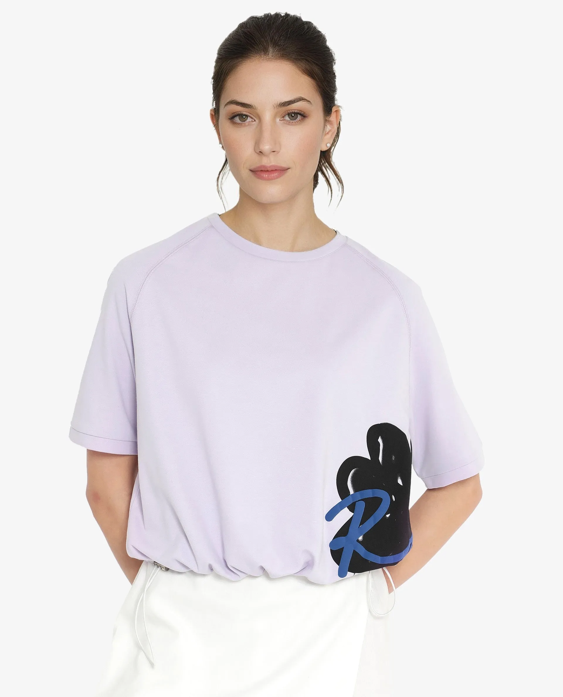 Rareism Women Marco Pastel Purple Cotton Lycra Fabric Short Sleeve Crew Neck Graphic Print T-Shirt