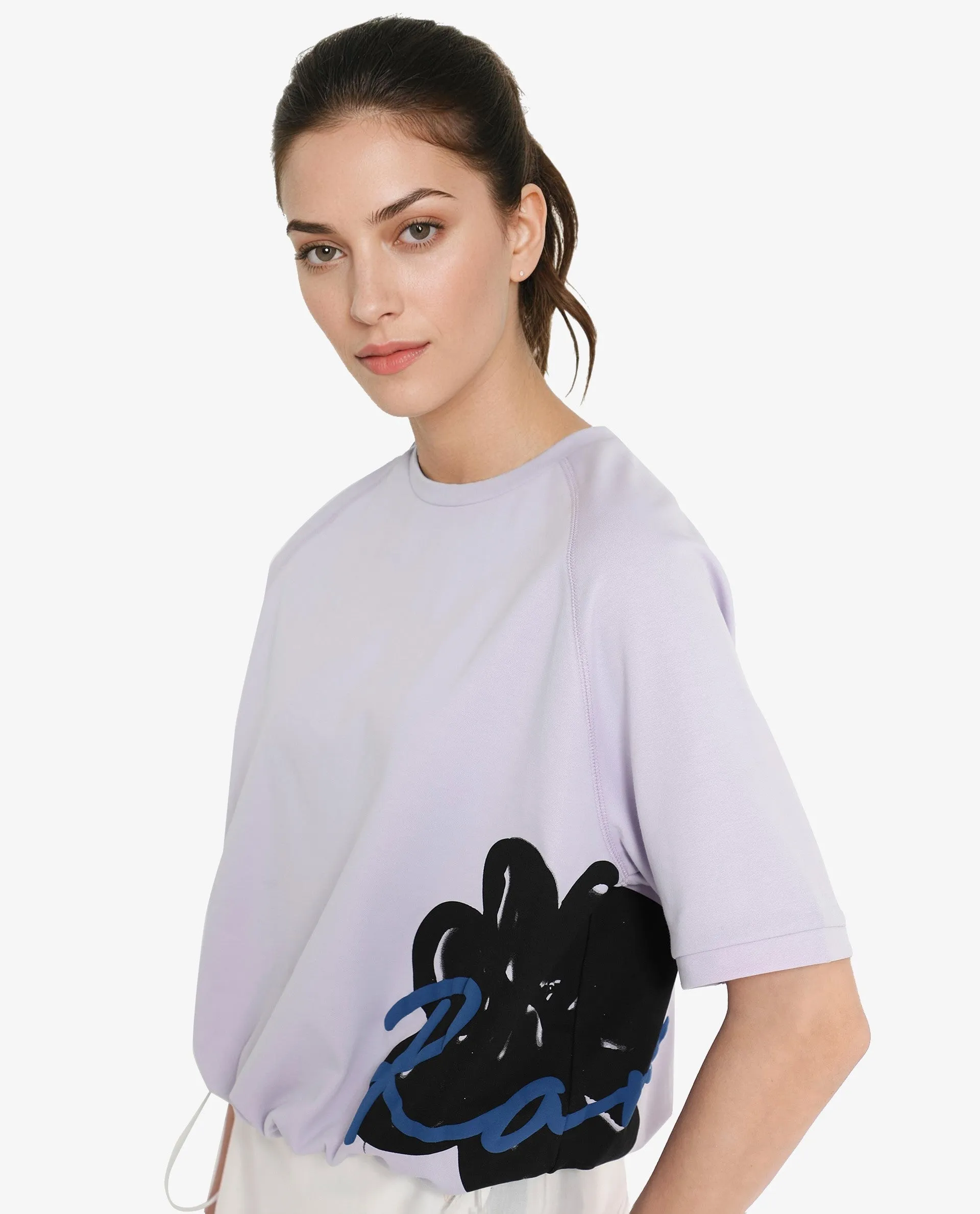 Rareism Women Marco Pastel Purple Cotton Lycra Fabric Short Sleeve Crew Neck Graphic Print T-Shirt