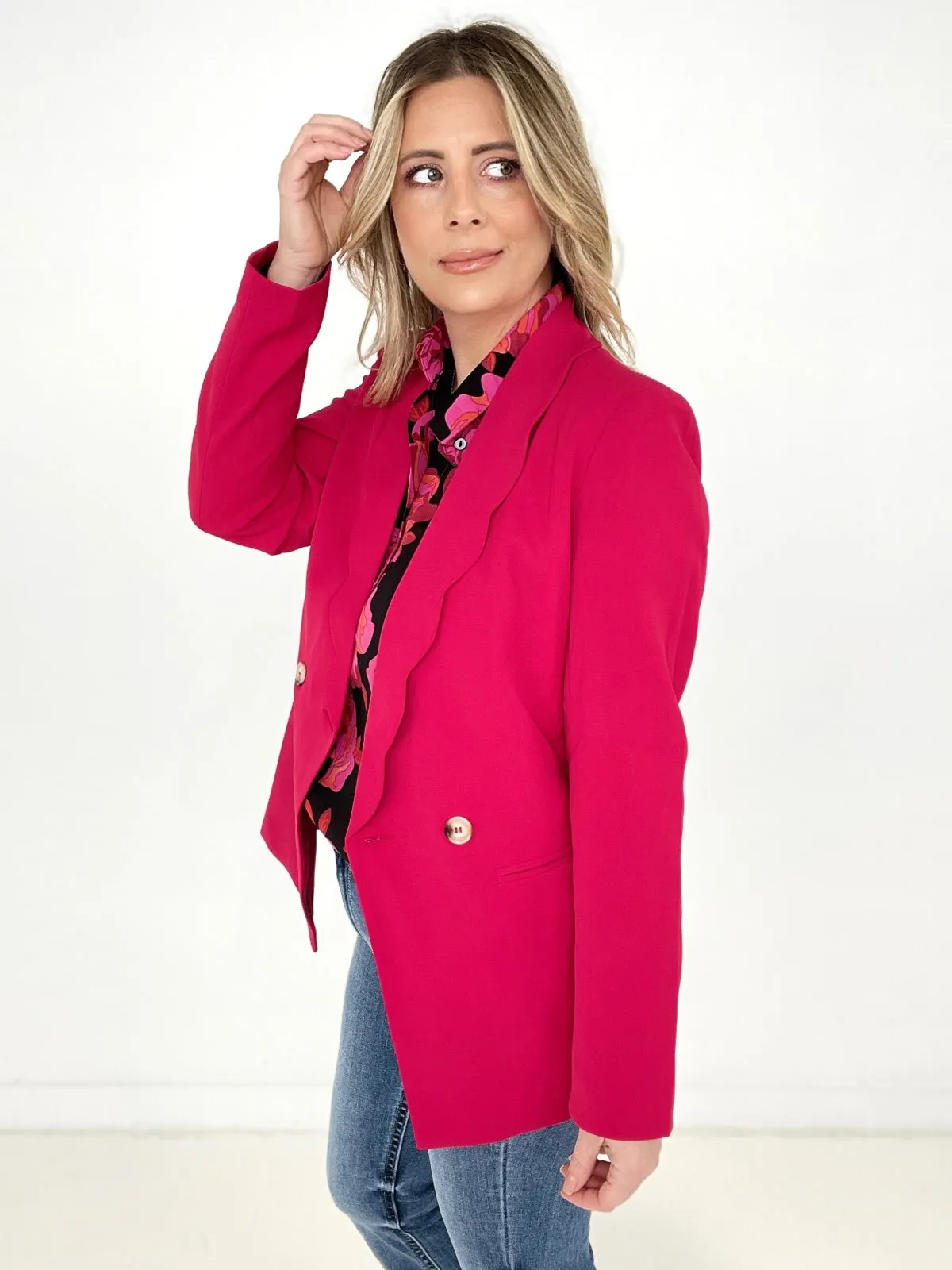 Rose Wavy Collar Single Button Blazer