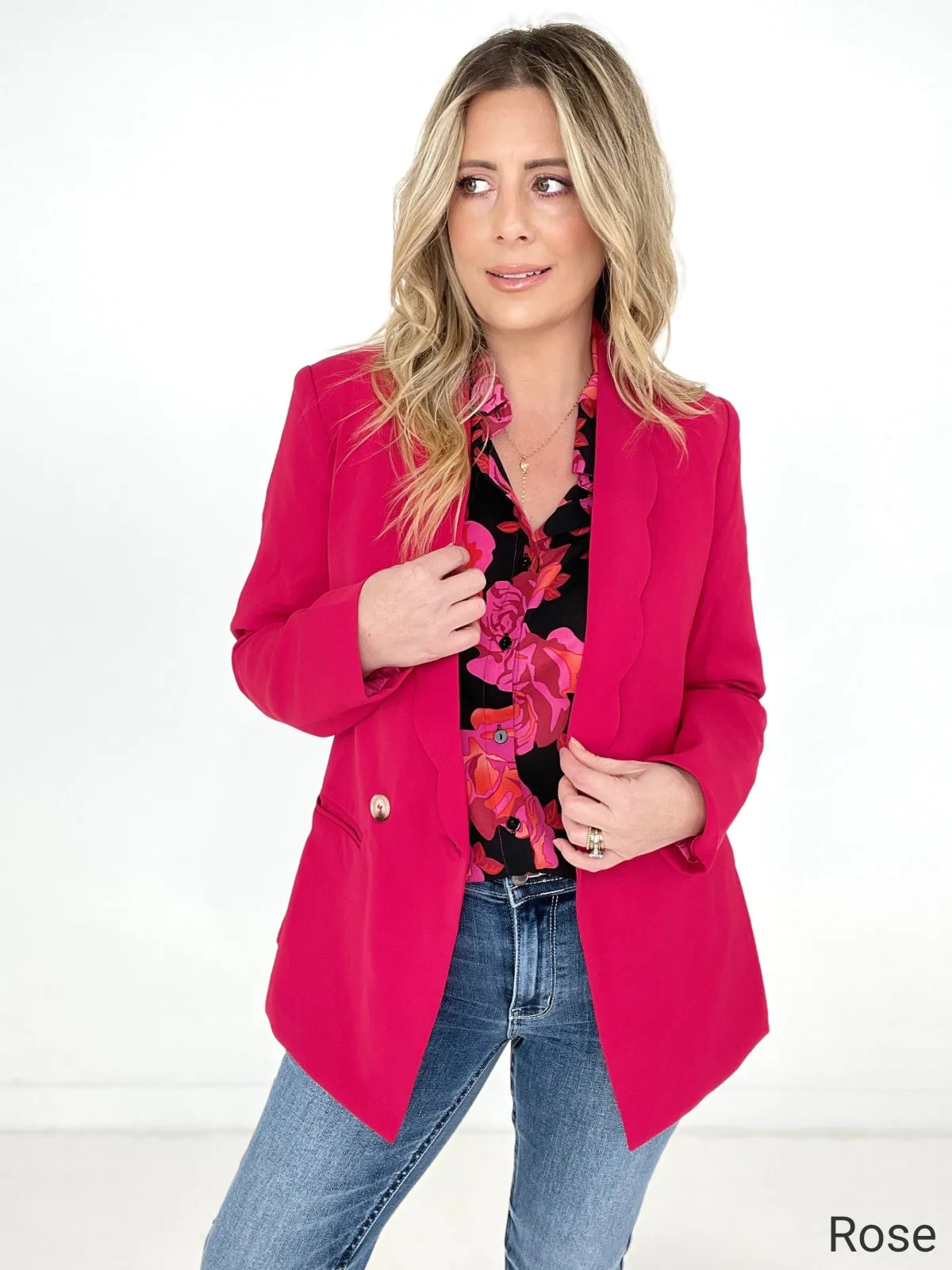 Rose Wavy Collar Single Button Blazer