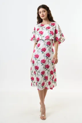 Rosso Loveflower Print Cape Midi Dress