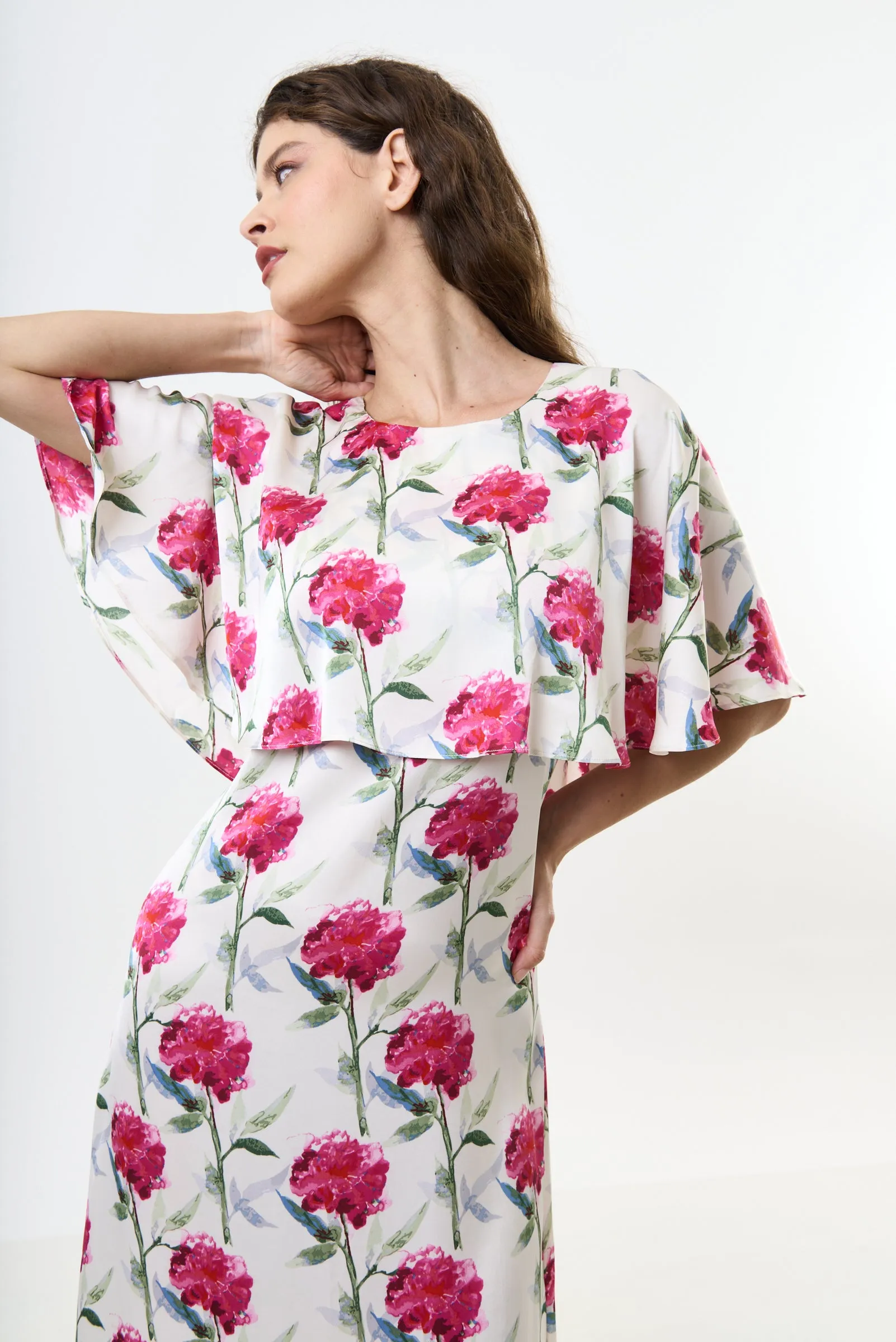 Rosso Loveflower Print Cape Midi Dress