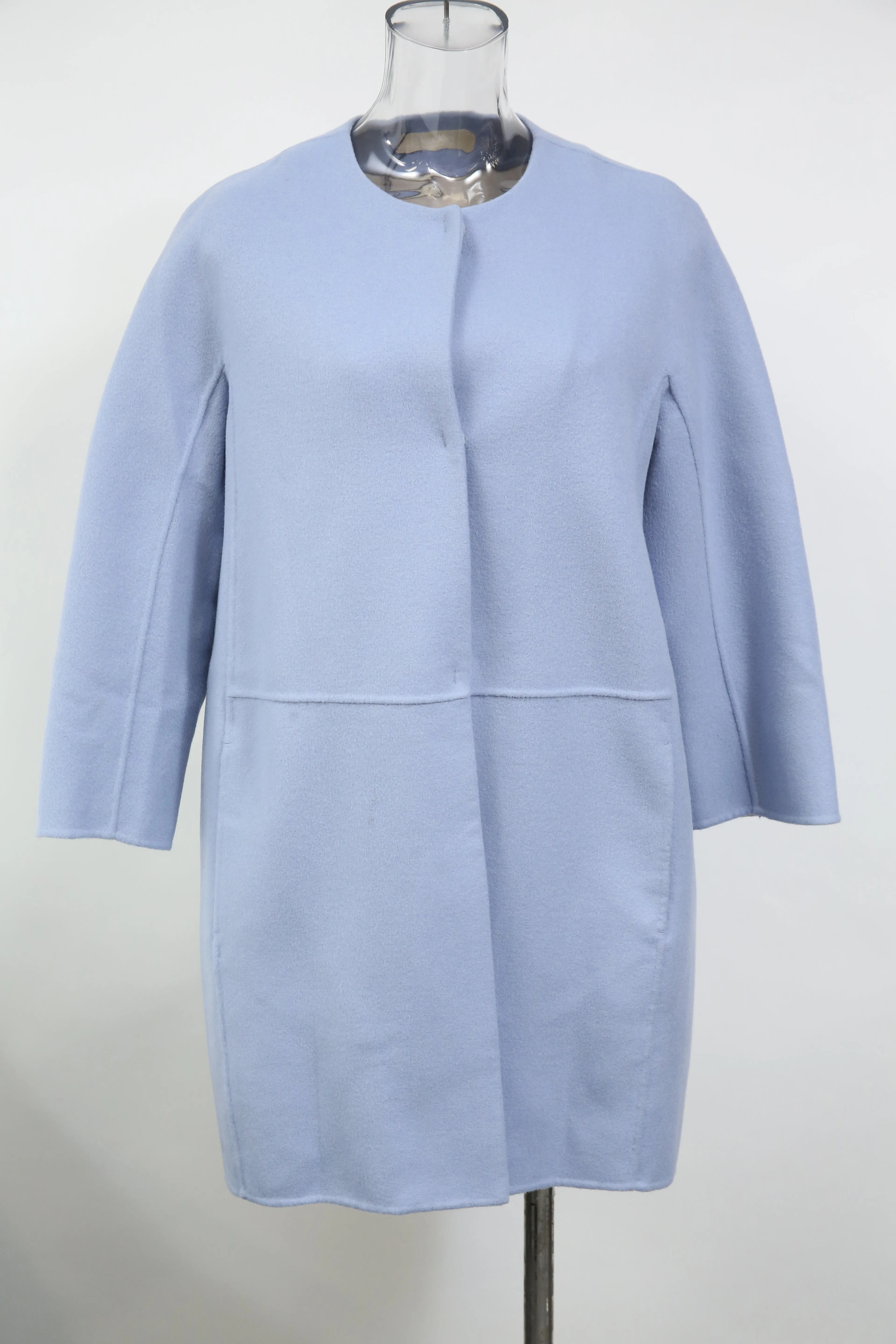 'S Max Mara Unito Angora Coat in Light Blue Virgin Wool