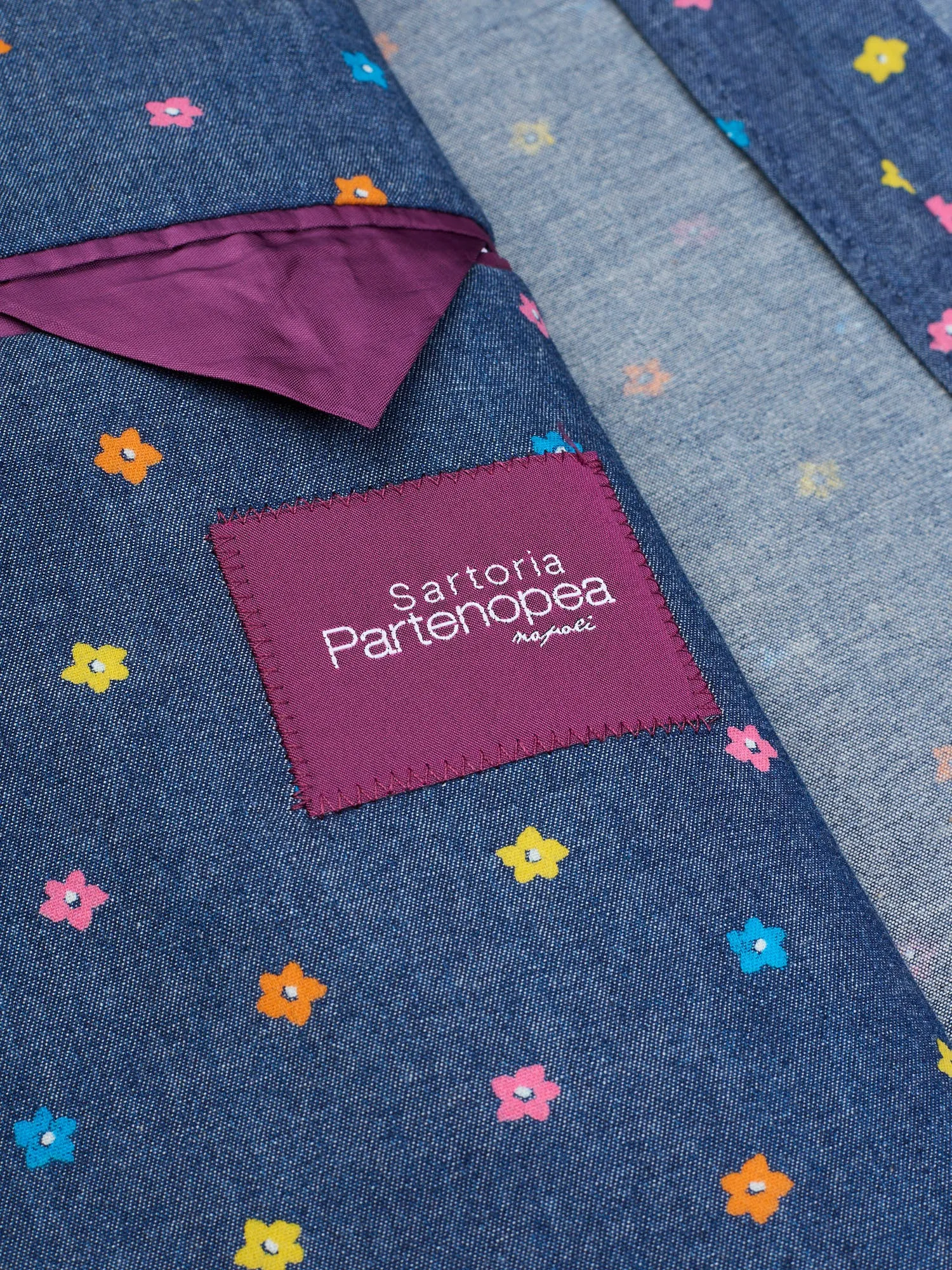 SARTORIA PARTENOPEA Blue Floral Denim Jacket Blazer EU 50 NEW US 40 Current Model