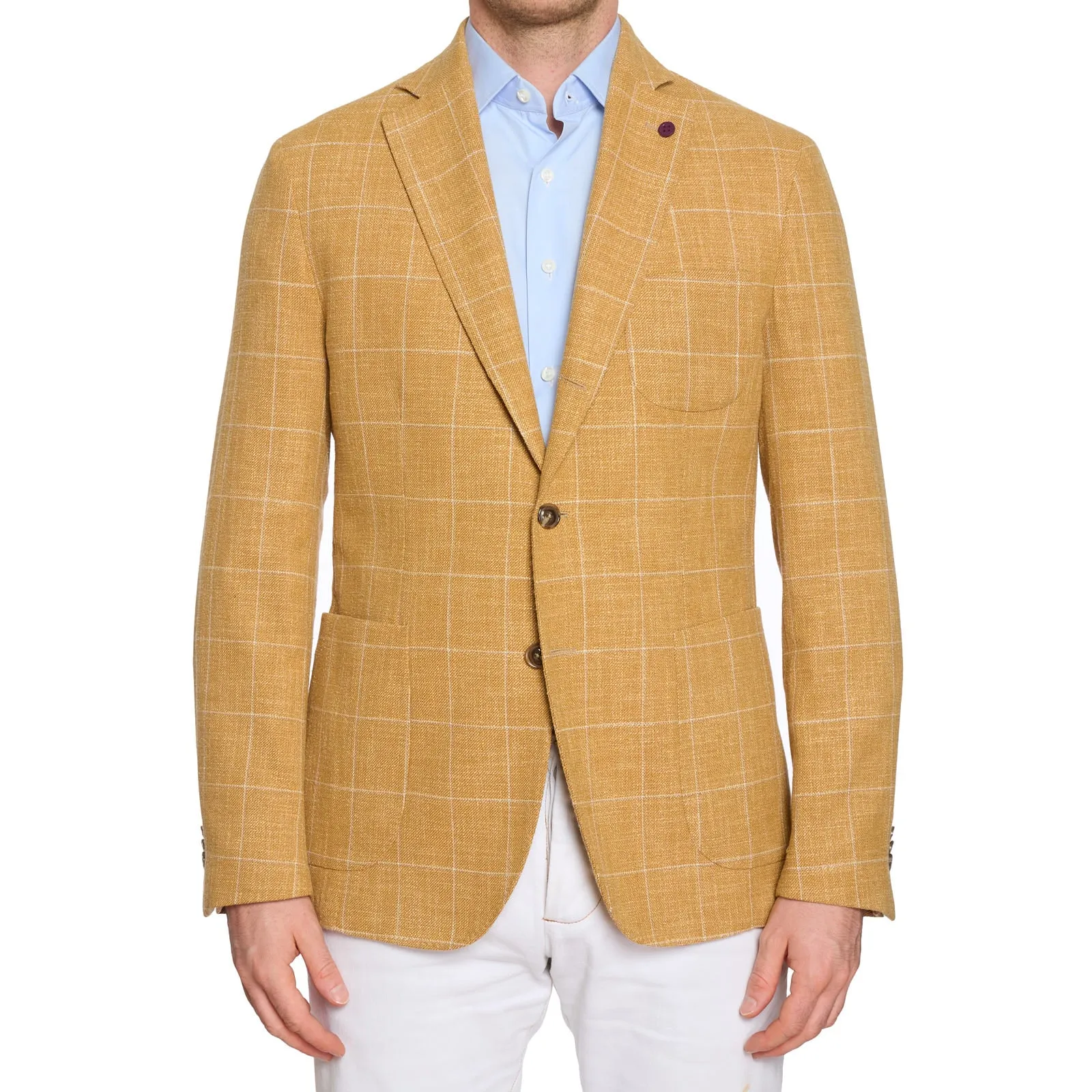 SARTORIA PARTENOPEA Mustard Windowpane Wool-Silk Jacket Blazer EU 50 NEW US 40 Current Model