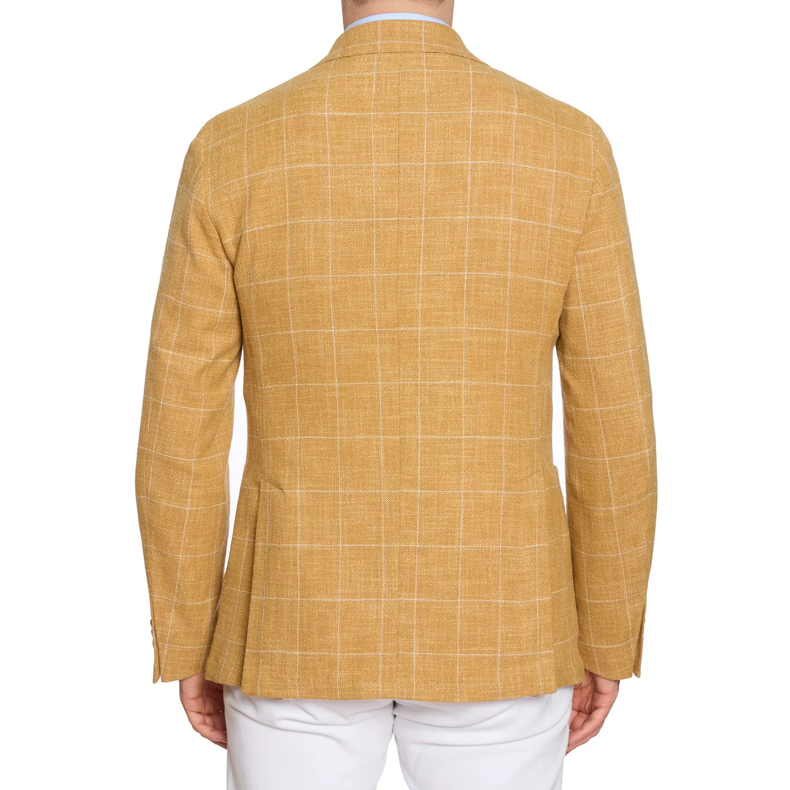 SARTORIA PARTENOPEA Mustard Windowpane Wool-Silk Jacket Blazer EU 50 NEW US 40 Current Model