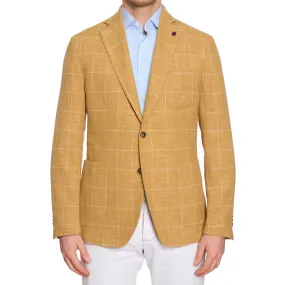 SARTORIA PARTENOPEA Mustard Windowpane Wool-Silk Jacket Blazer EU 50 NEW US 40 Current Model