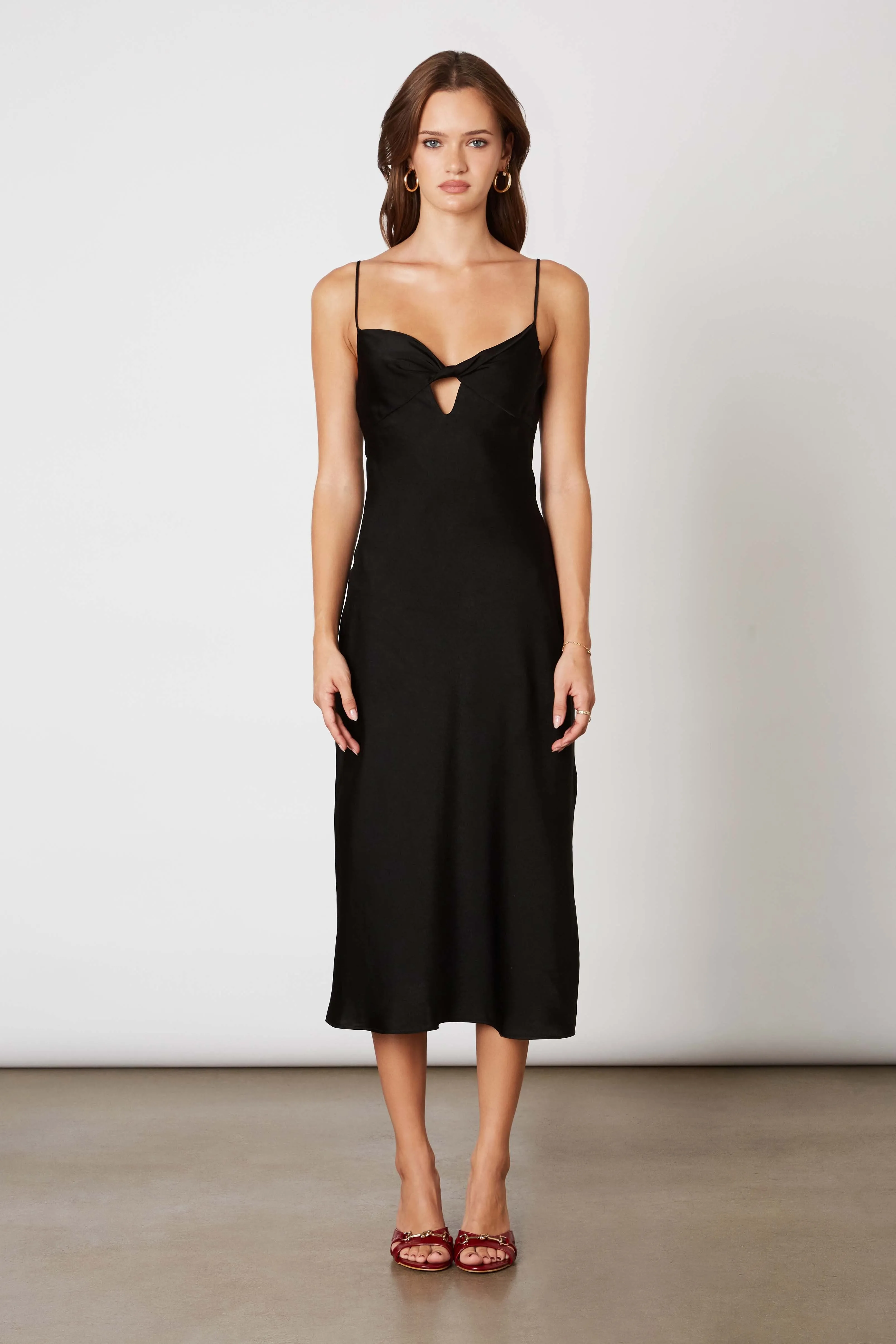 Satin Keyhole Midi Dress