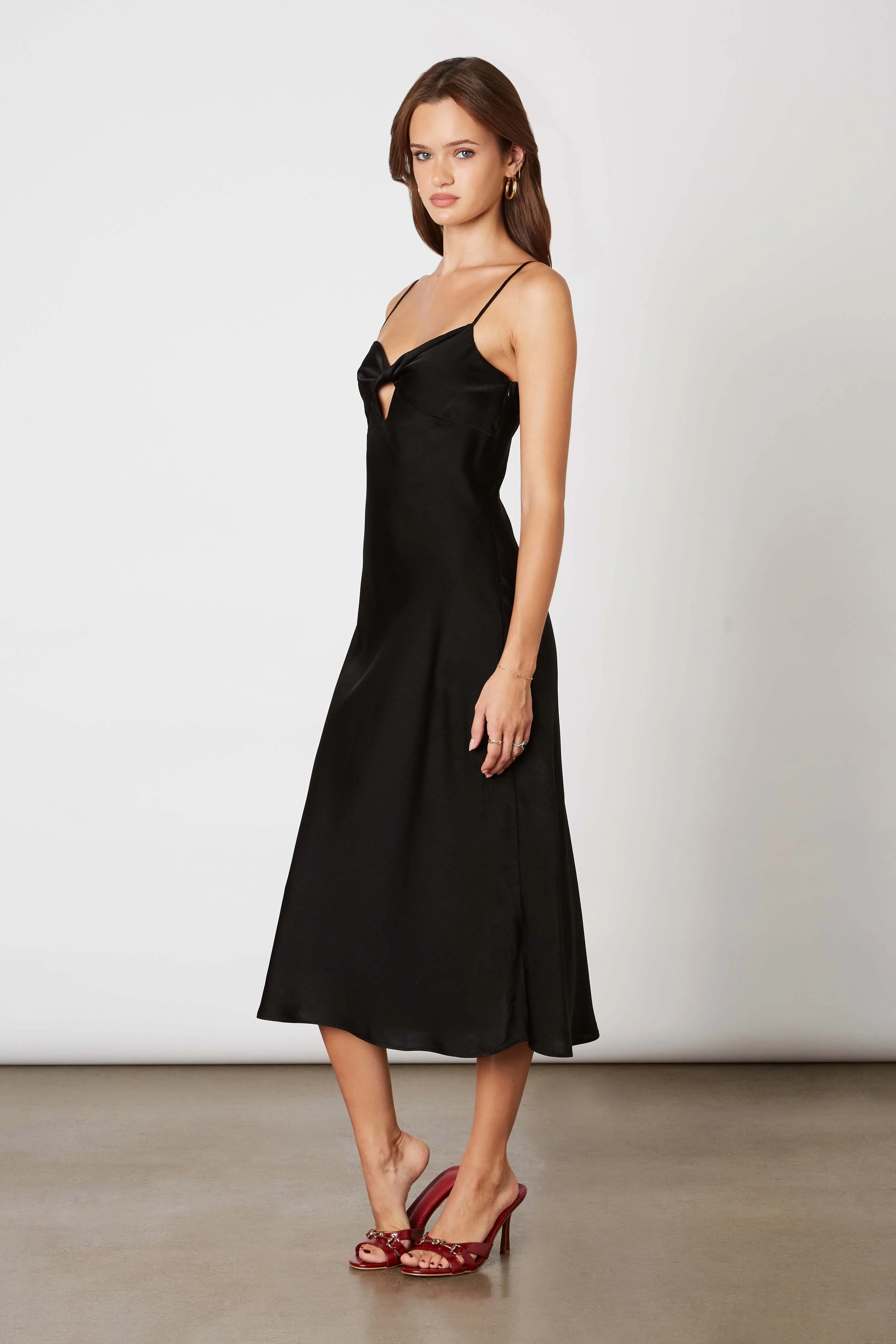 Satin Keyhole Midi Dress