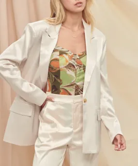 Satin Padded Shoulder Blazer