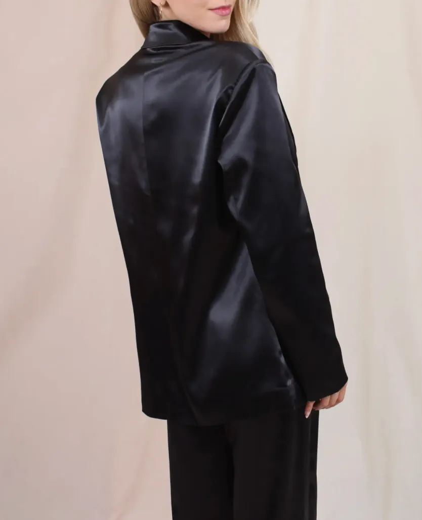 Satin Padded Shoulder Blazer