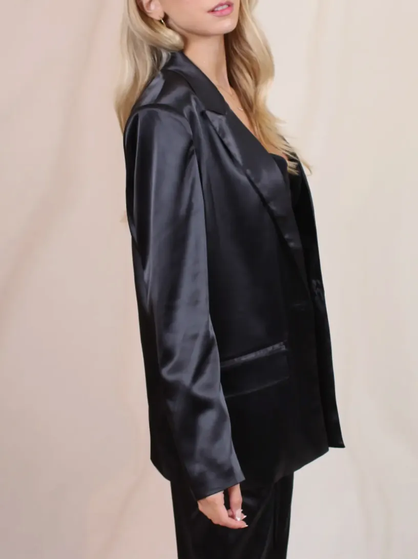 Satin Padded Shoulder Blazer