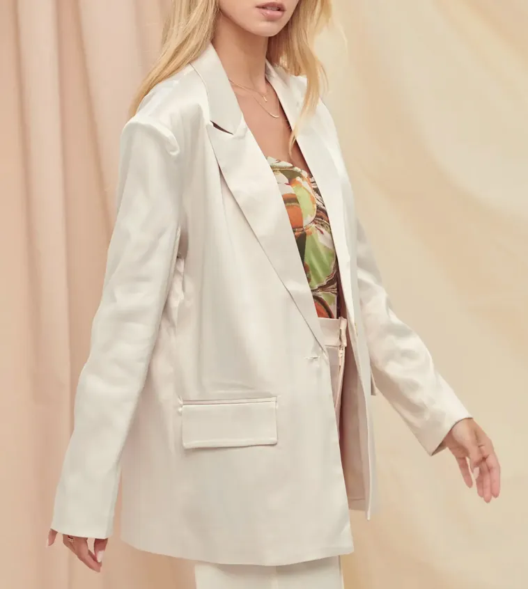 Satin Padded Shoulder Blazer