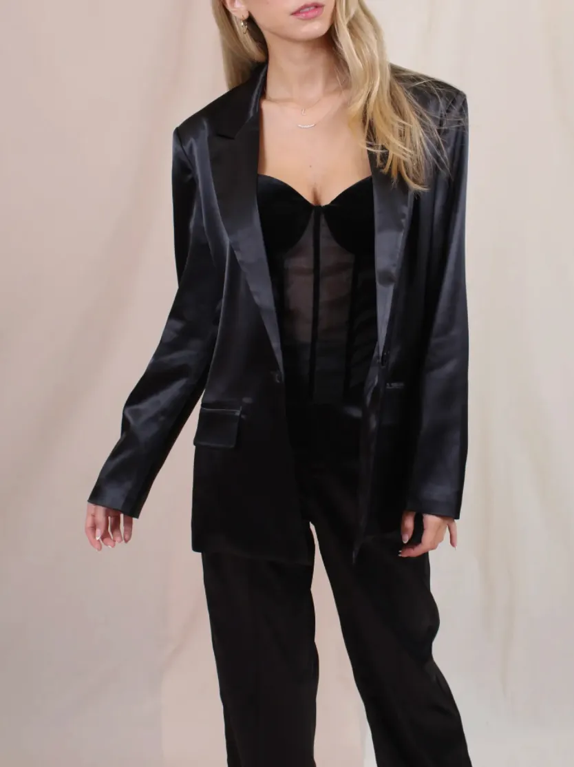 Satin Padded Shoulder Blazer