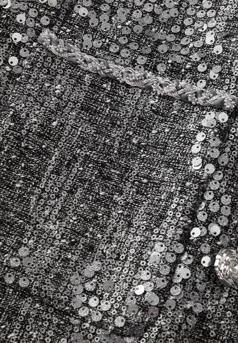 Sequin-detail Sliver-lurex Notch-lapel Cape