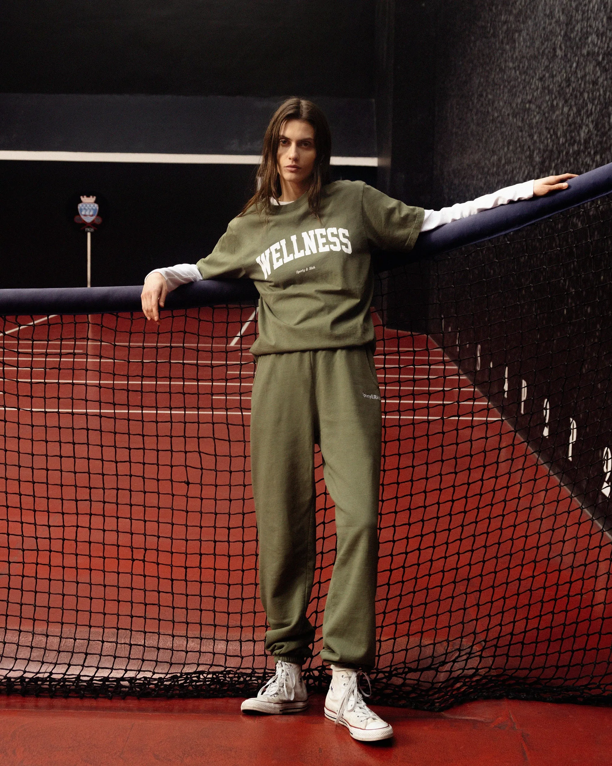 Serif Logo Embroidered Sweatpant - Moss/White