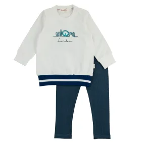 set outfit london top l/s and sweatpants - white blue