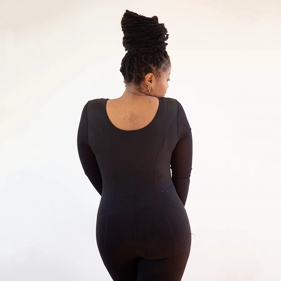 Sheer Sleeved Bodysuit | Black