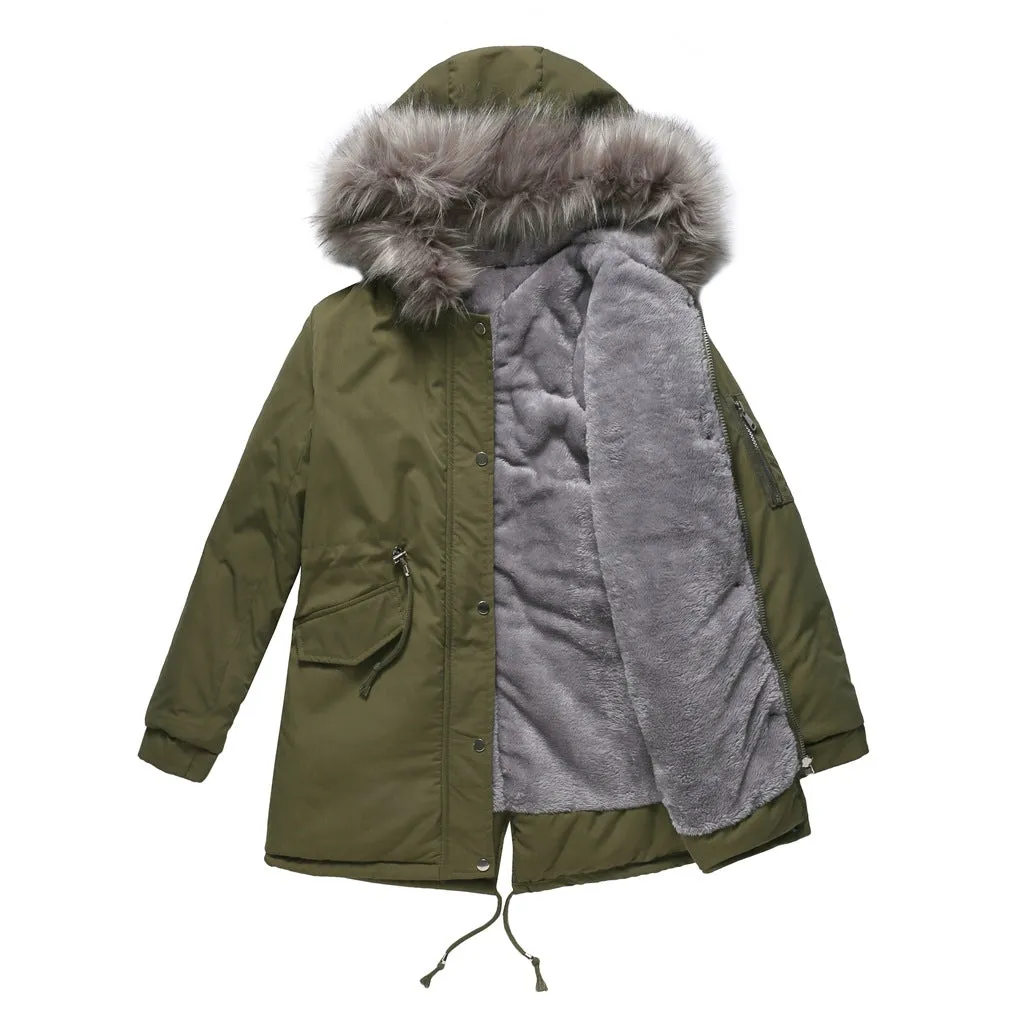 Sidiou Group Anniou Fashion Women's Mid-length Cotton Jacket Hooded Loose Solid Color Coat Winter Warm and Fleece Jacket with Drawstring