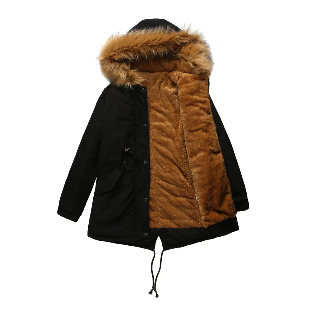 Sidiou Group Anniou Fashion Women's Mid-length Cotton Jacket Hooded Loose Solid Color Coat Winter Warm and Fleece Jacket with Drawstring
