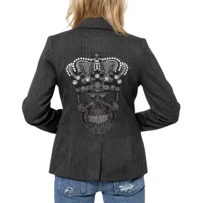 Skull Crown Pinstripe Blazer - Charcoal