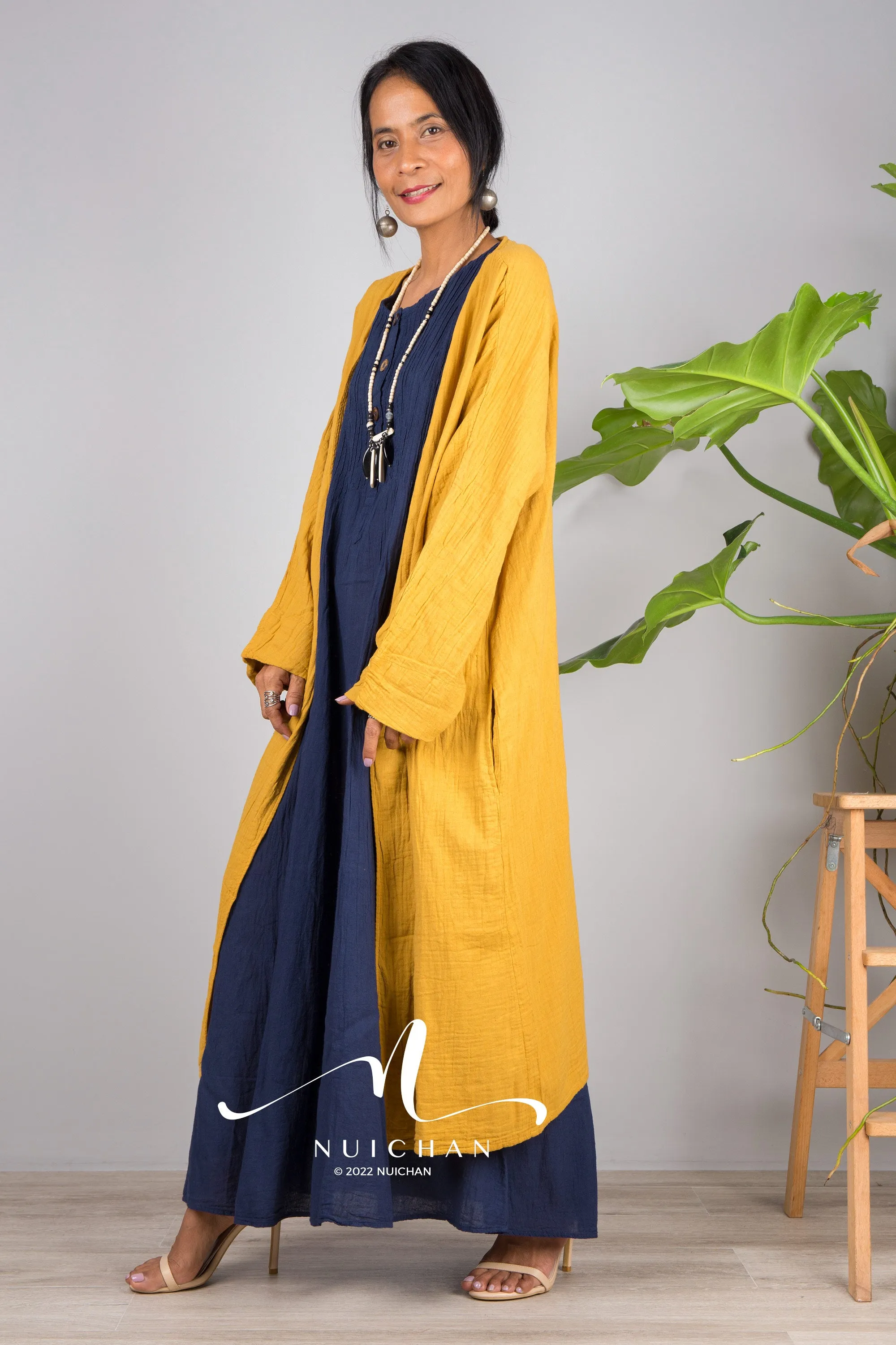 Sleeveless blue cotton dress