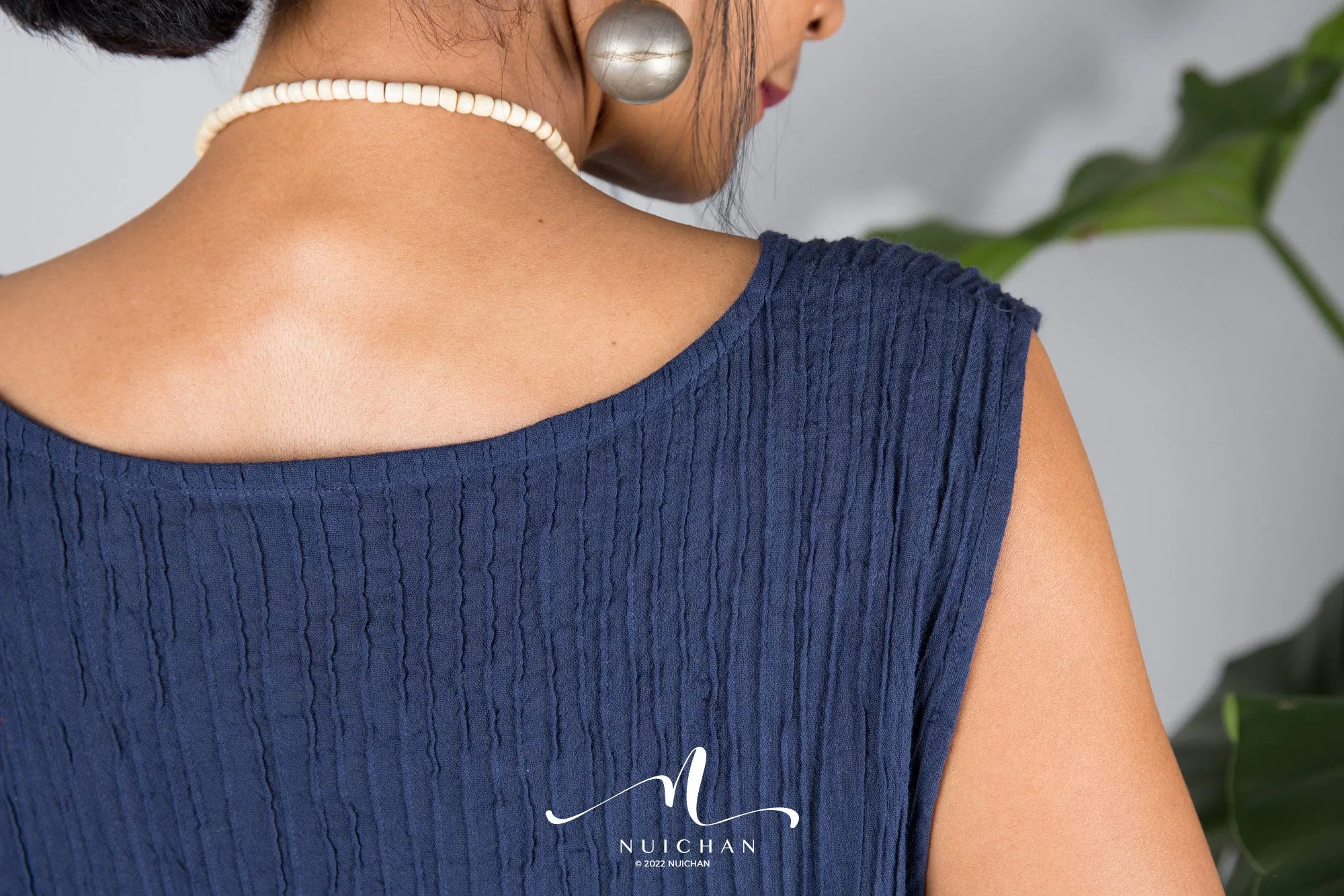 Sleeveless blue cotton dress