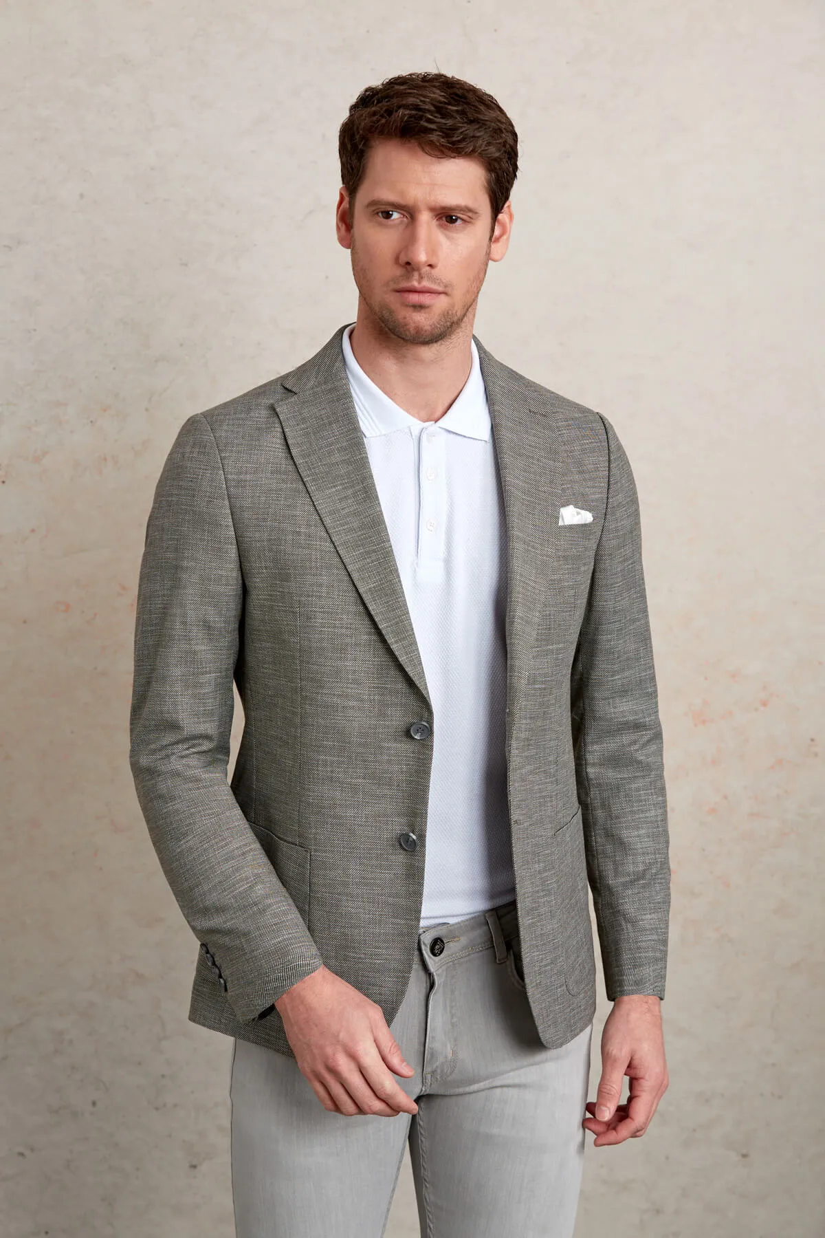Slim Fit Notch Lapel Khaki Linen Casual Blazer