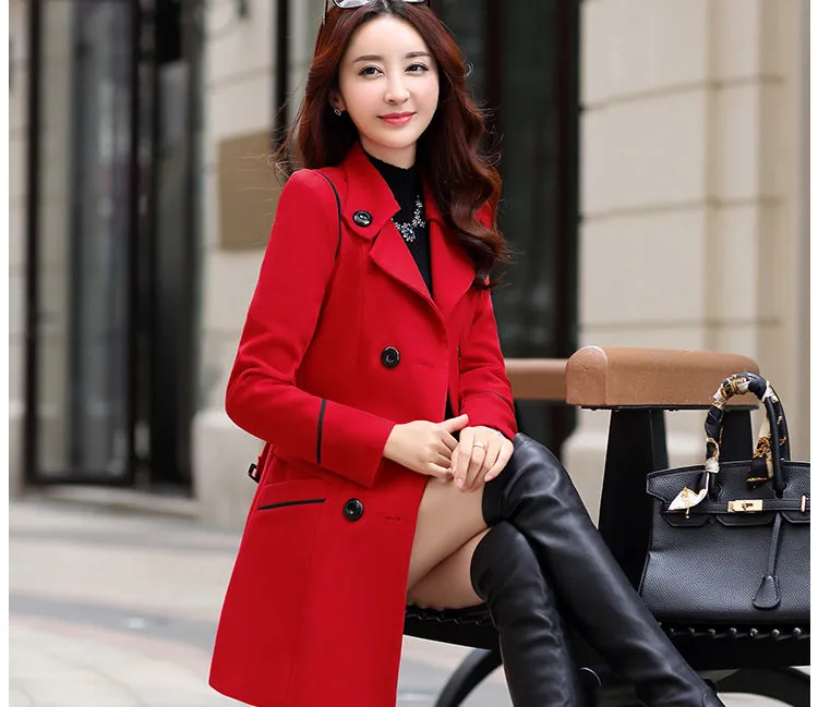 Slim Long Sleeves Button Wool Length Coat With Belt on