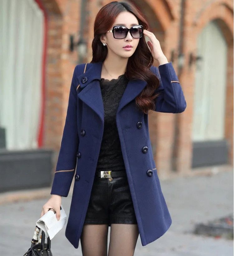 Slim Long Sleeves Button Wool Length Coat With Belt on