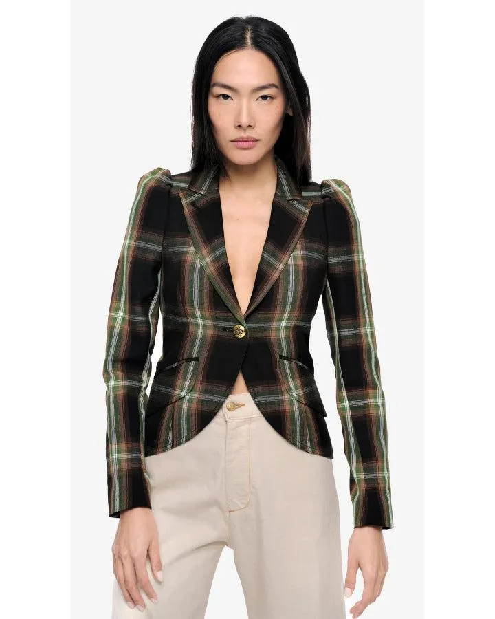 Smythe Pouf Sleeve Evergreen Plaid Blazer