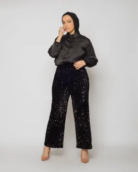 Soiree velvet sequin pants - Black